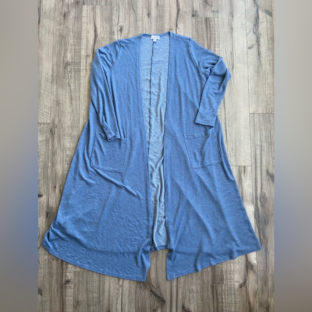 Woman’s floor length LuLaRoe blue duster. Size M